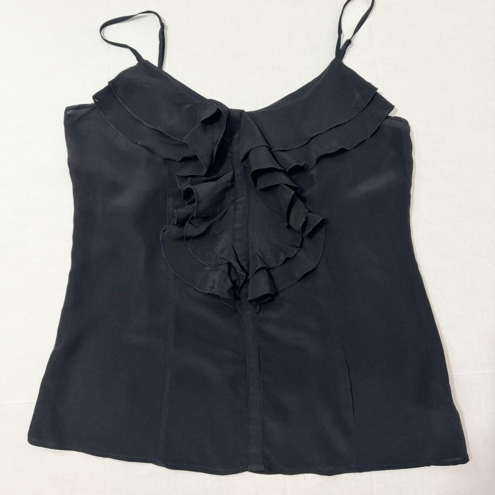 Forever 21 Sz SPBlack Ruffled 100% Silk Tank Top
